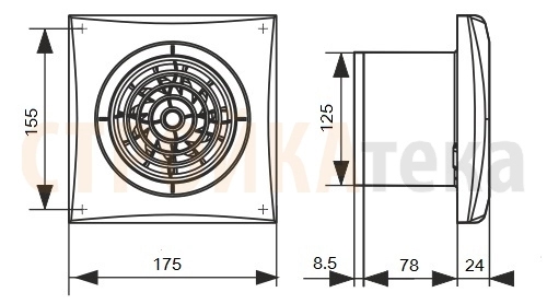 Вентилятор накладной ERA DiCiTi AURA 5C gray metal d125 с обратным клапаном