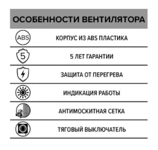 Вентилятор накладной ERA ERA 5S-02 D125 с антимоскитной сеткой, шнуровым тяговым выключателем